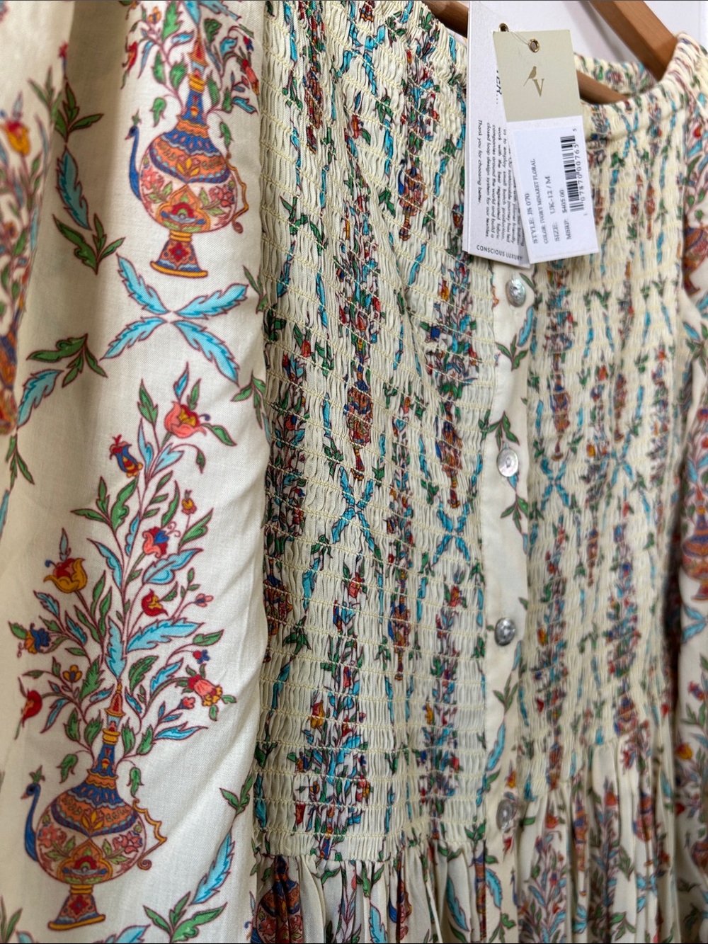 NWT $405 Verandah Butter Yellow Floral Maxi Dress Smocked Bodice M - Picture 8 of 8